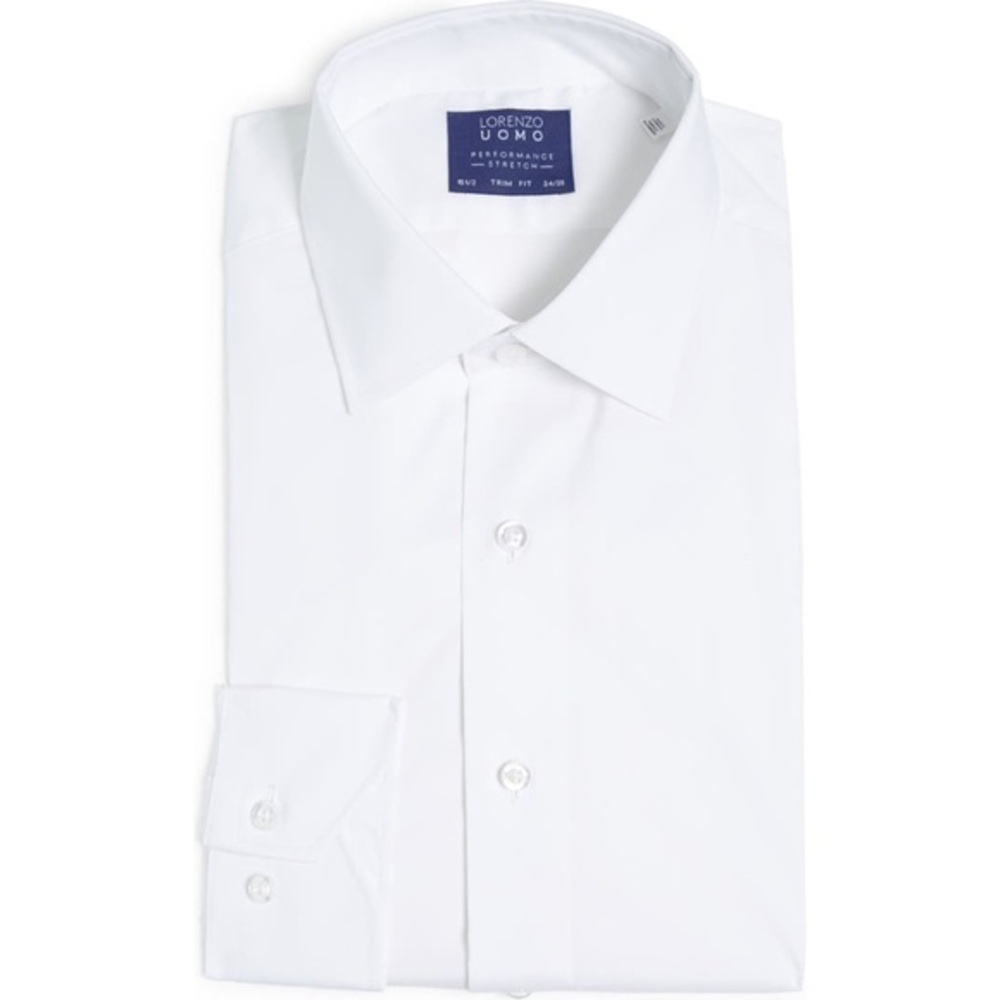 Lorenzo Uomo Travel Cotton Performance Stretch Trim Fit White Dress Shirt 15.5